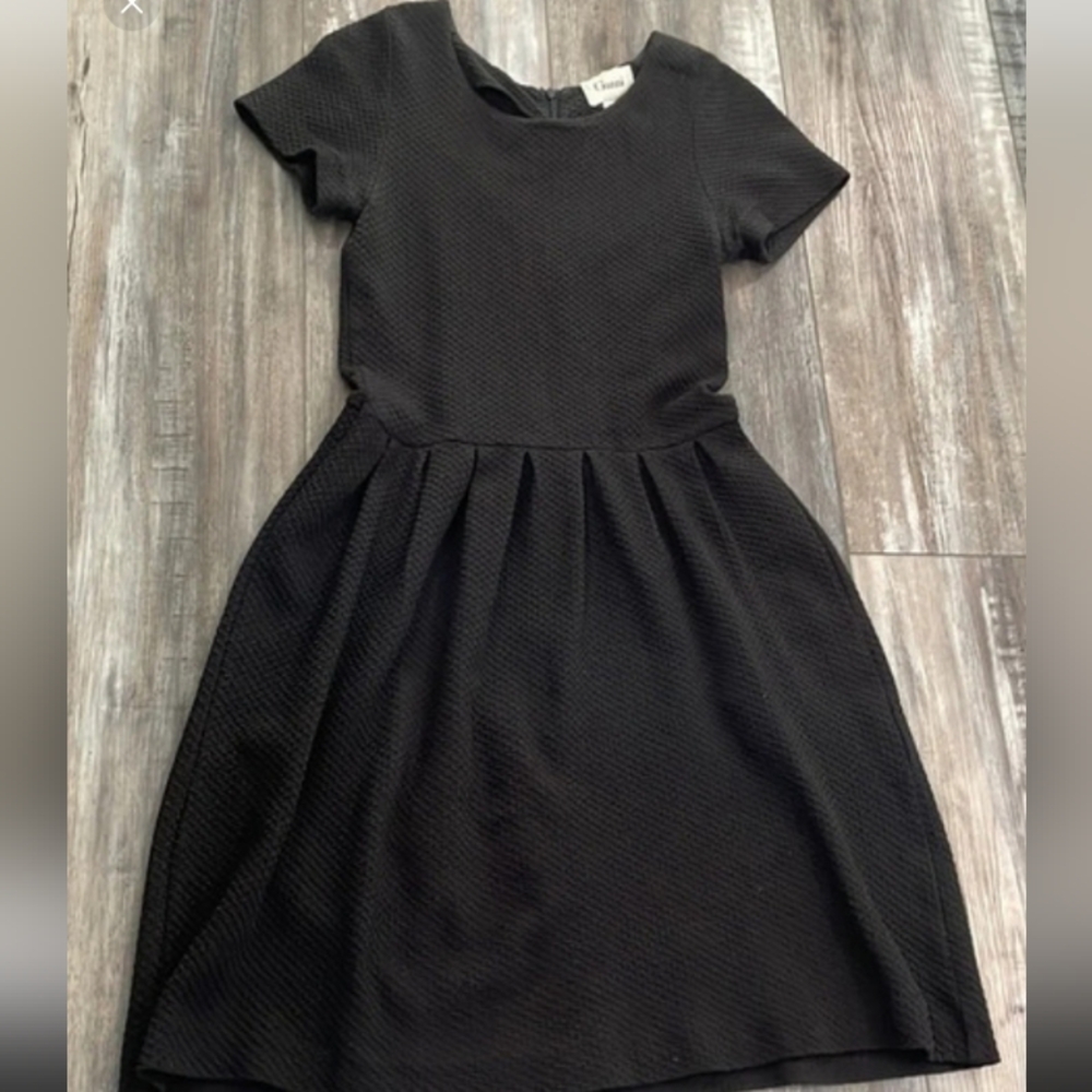 Ganni M Black Basketweave Aline Dress Zip Back Beautiful Slimming Fit